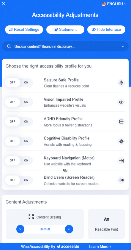 Accessibility Adjustment Choices